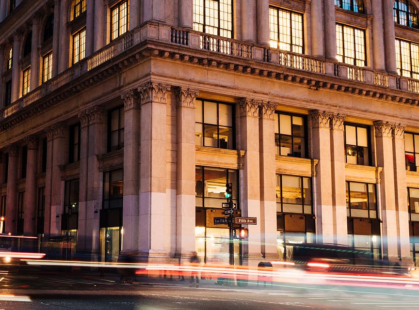 A City of London office building at dusk
